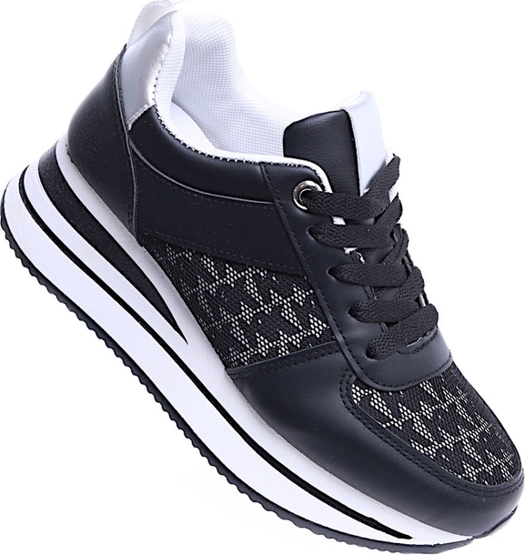 Czarne buty sportowe Pantofelek24.pl na platformie sznurowane