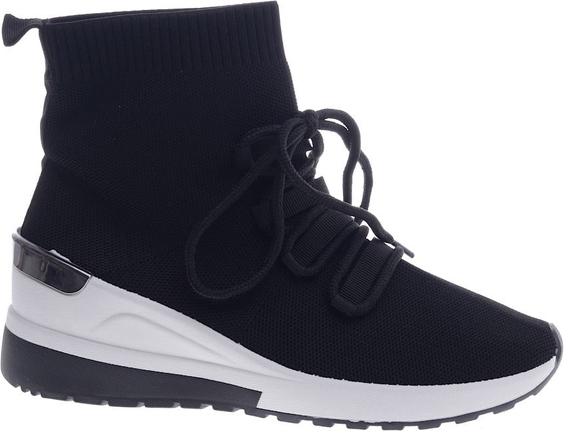Czarne buty sportowe Pantofelek24.pl sznurowane na koturnie w sportowym stylu