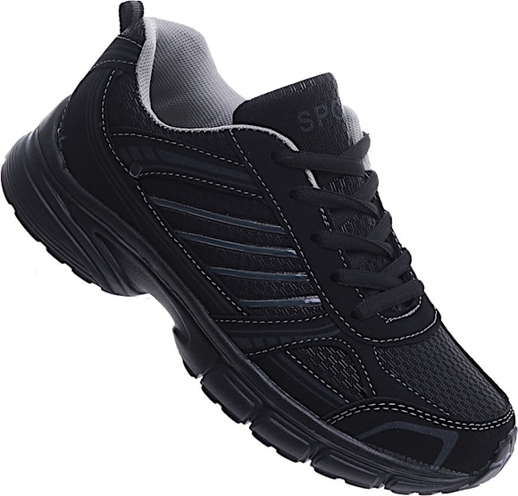 Czarne buty sportowe Pantofelek24 z płaską podeszwą w sportowym stylu sznurowane