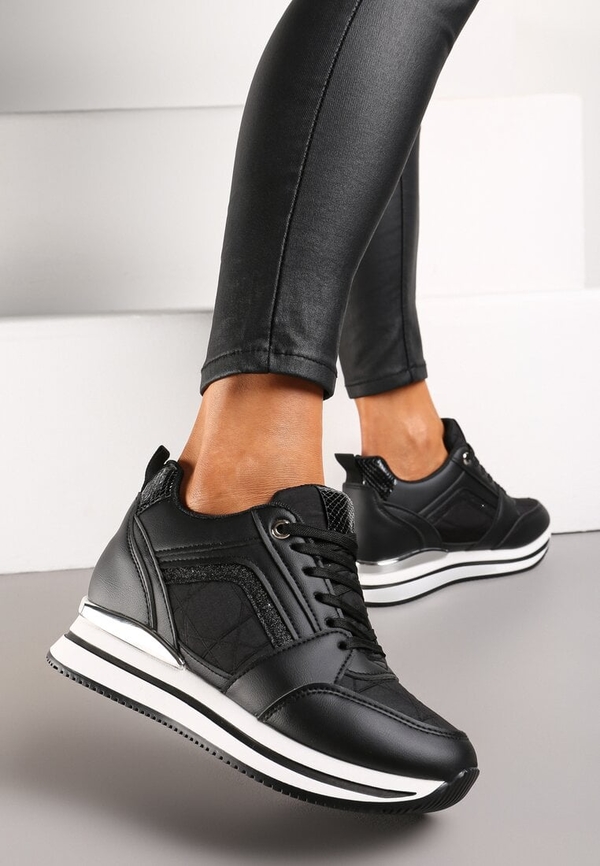Czarne buty sportowe Renee na platformie sznurowane w sportowym stylu