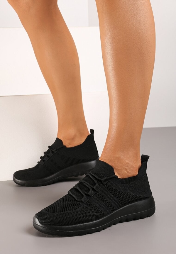 Czarne buty sportowe Renee sznurowane z płaską podeszwą w sportowym stylu