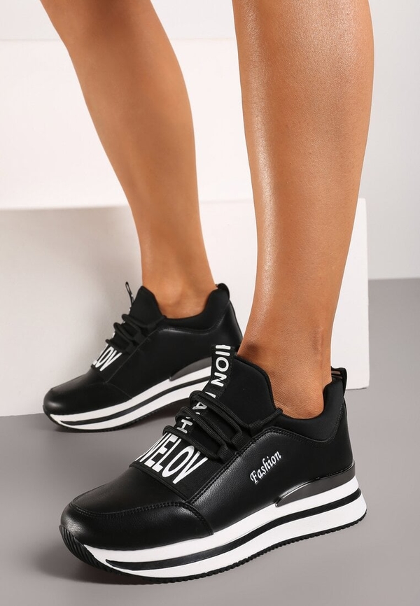 Czarne buty sportowe Renee w sportowym stylu sznurowane na platformie
