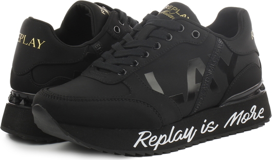 Czarne buty sportowe Replay sznurowane z płaską podeszwą