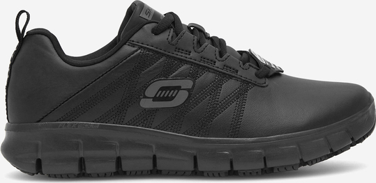 Czarne buty sportowe Skechers z płaską podeszwą sznurowane w sportowym stylu