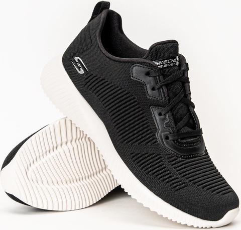 Czarne buty sportowe Skechers z płaską podeszwą ze skóry