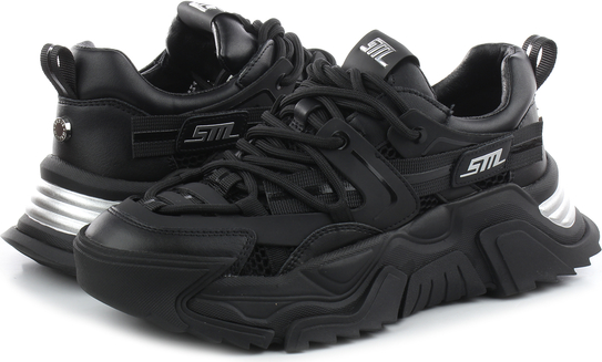 Czarne buty sportowe Steve Madden z płaską podeszwą sznurowane w sportowym stylu