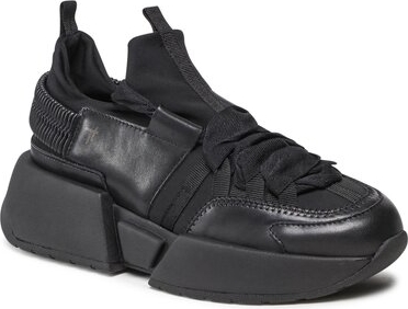 Czarne buty sportowe Togoshi sznurowane w sportowym stylu na platformie