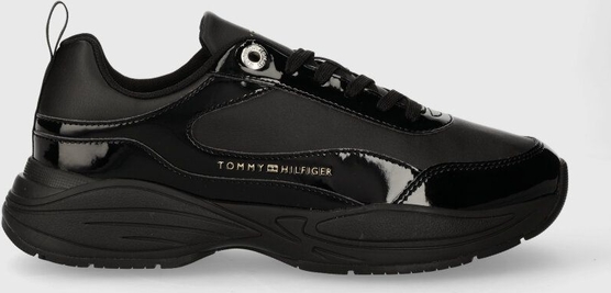 Czarne buty sportowe Tommy Hilfiger na platformie w sportowym stylu