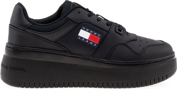 Czarne buty sportowe Tommy Hilfiger sznurowane na platformie w sportowym stylu