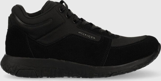 Czarne buty sportowe Tommy Hilfiger sznurowane w sportowym stylu