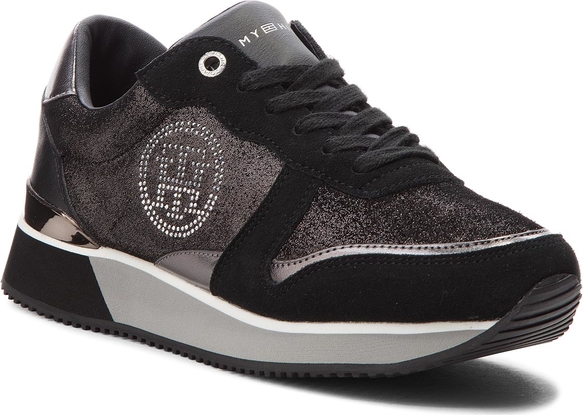 Czarne buty sportowe Tommy Hilfiger ze skóry ekologicznej w stylu casual na platformie
