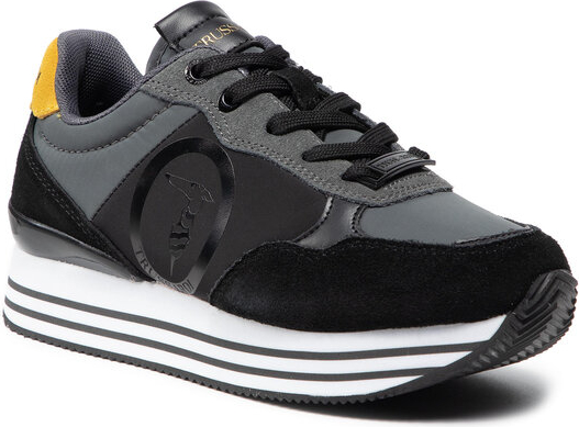 Czarne buty sportowe Trussardi sznurowane na platformie w sportowym stylu
