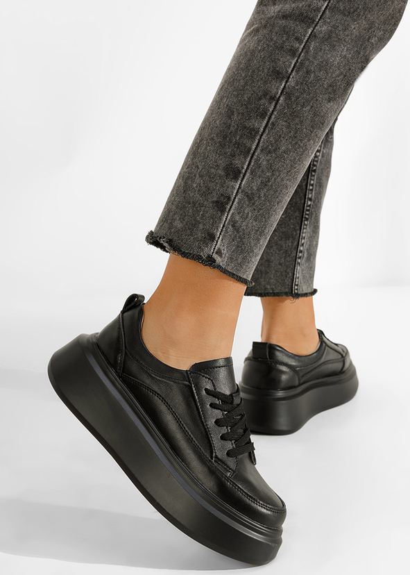 Czarne buty sportowe Zapatos na platformie w sportowym stylu sznurowane