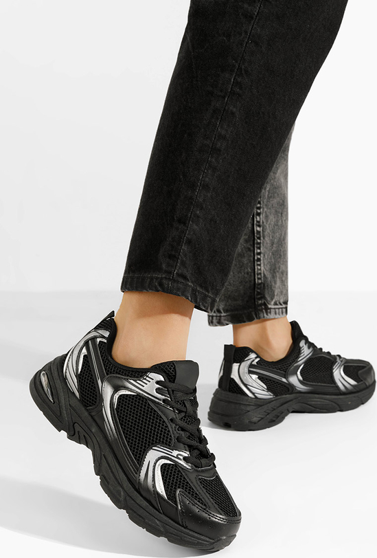 Czarne buty sportowe Zapatos sznurowane z płaską podeszwą