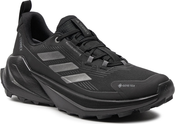 Czarne buty trekkingowe Adidas sznurowane z płaską podeszwą z goretexu