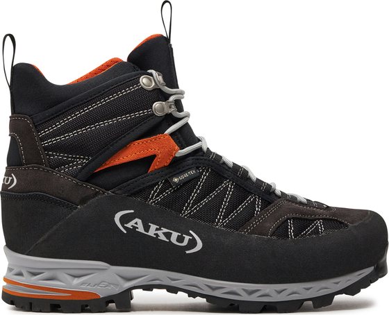 Czarne buty trekkingowe Aku w sportowym stylu sznurowane z płaską podeszwą