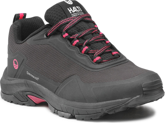 Czarne buty trekkingowe Halti z płaską podeszwą sznurowane