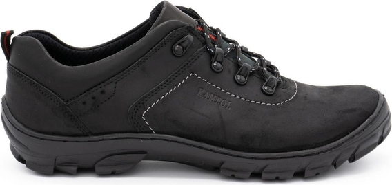 Czarne buty trekkingowe KamPol sznurowane ze skóry
