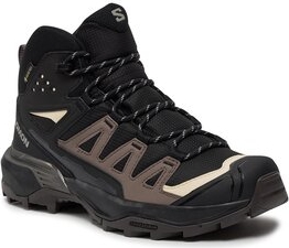 Czarne buty trekkingowe Salomon sznurowane z płaską podeszwą z goretexu