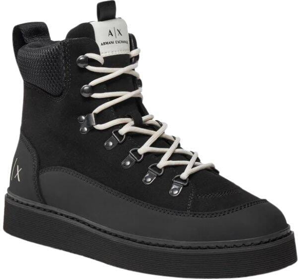 Czarne buty zimowe Armani Exchange z zamszu sznurowane
