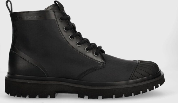 Czarne buty zimowe Calvin Klein sznurowane w stylu casual