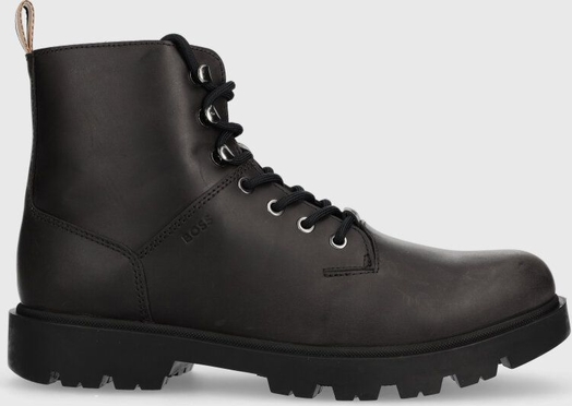 Czarne buty zimowe Hugo Boss sznurowane w stylu casual