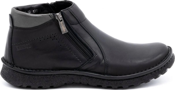 Czarne buty zimowe KamPol ze skóry sznurowane w stylu casual