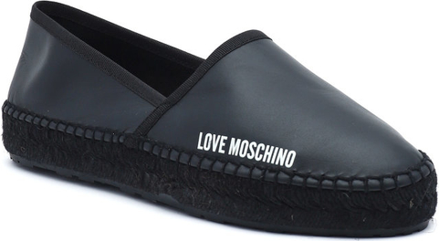 Czarne espadryle Love Moschino z płaską podeszwą w stylu casual ze skóry