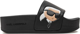 Czarne klapki Karl Lagerfeld z płaską podeszwą w stylu casual