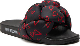Czarne klapki Love Moschino z nadrukiem w stylu casual z płaską podeszwą