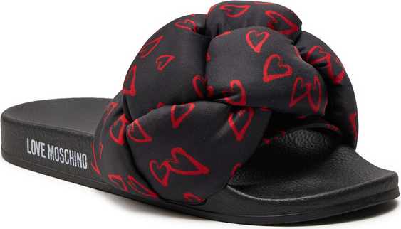 Czarne klapki Love Moschino z płaską podeszwą w stylu casual