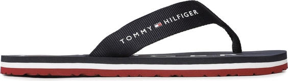 Czarne klapki Tommy Hilfiger w stylu casual z nadrukiem z płaską podeszwą