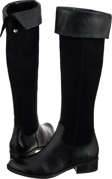 Czarne kozaki Caprice w stylu casual za kolano na obcasie