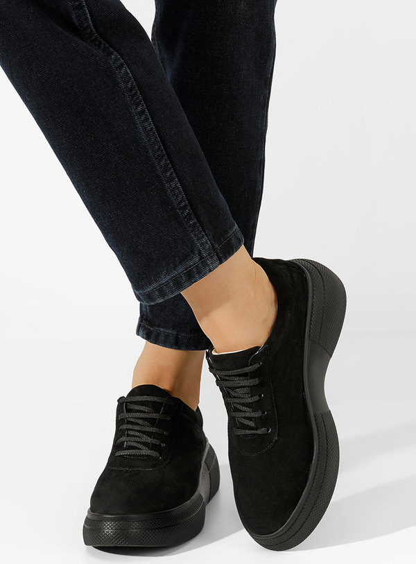 Czarne półbuty Zapatos sznurowane w stylu casual na platformie