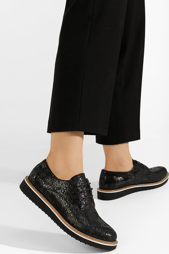 Czarne półbuty Zapatos sznurowane z płaską podeszwą w stylu casual