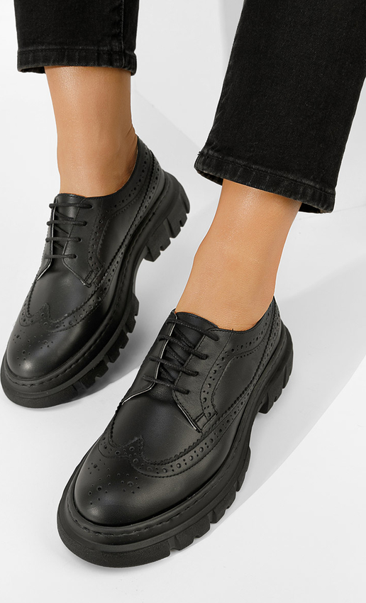 Czarne półbuty Zapatos w stylu casual z płaską podeszwą sznurowane