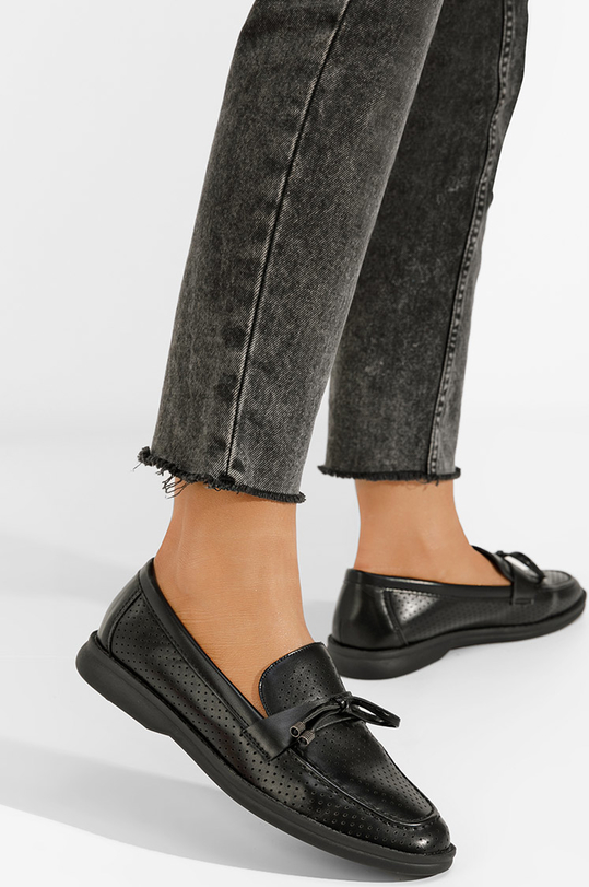 Czarne półbuty Zapatos z płaską podeszwą w stylu casual