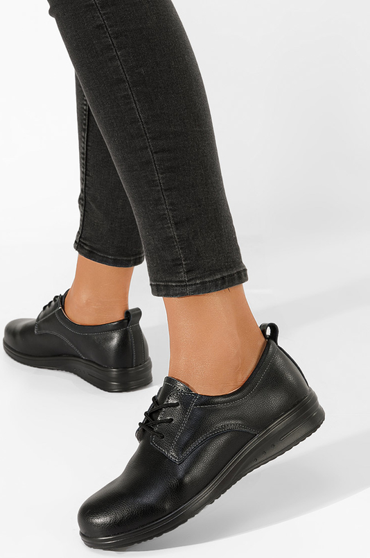 Czarne półbuty Zapatos ze skóry sznurowane