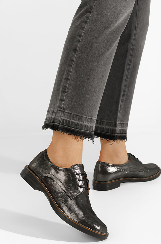 Czarne półbuty Zapatos ze skóry z płaską podeszwą