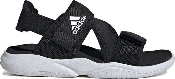 Czarne sandały Adidas z płaską podeszwą na rzepy w sportowym stylu