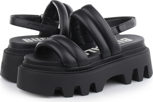 Czarne sandały Buffalo z klamrami w stylu casual na platformie