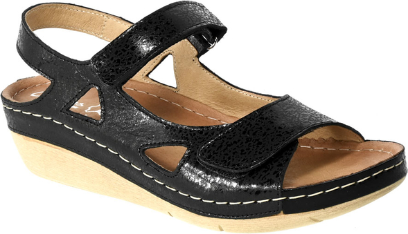 Czarne sandały Contes w stylu casual na koturnie z klamrami