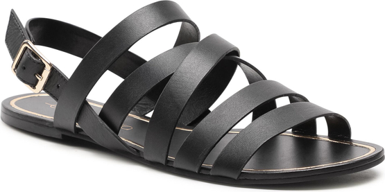 Czarne sandały Eva Longoria z klamrami w stylu casual ze skóry