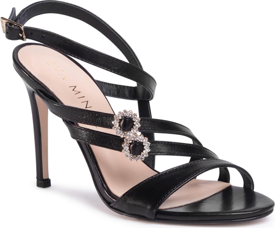 Czarne sandały Eva Minge w stylu klasycznym na wysokim obcasie