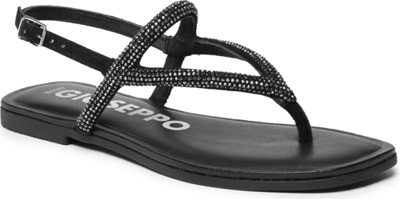 Czarne sandały GIOSEPPO z płaską podeszwą z klamrami
