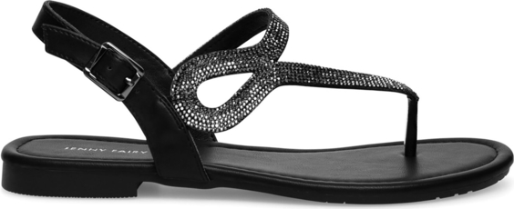 Czarne sandały Jenny Fairy w stylu casual z płaską podeszwą z klamrami