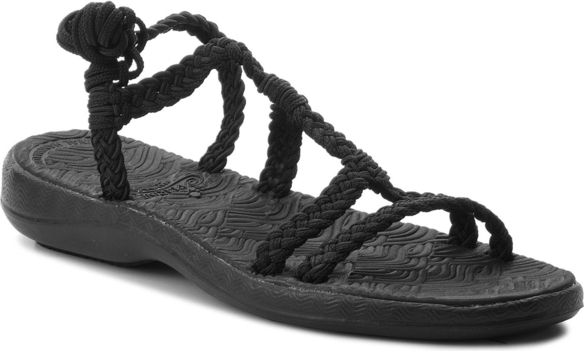 Czarne sandały La Marine z płaską podeszwą z klamrami