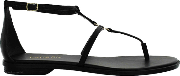 Czarne sandały Lauren Ralph Lauren w stylu casual z płaską podeszwą ze skóry