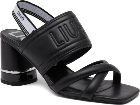 Czarne sandały Liu-Jo z klamrami na obcasie z tkaniny