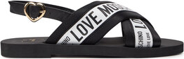 Czarne sandały Love Moschino w stylu casual z płaską podeszwą z klamrami